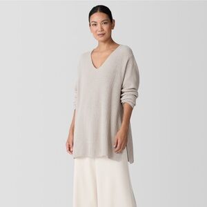 Eileen Fisher Organic Cotton Chenille V-Neck Top Sweater Snakl Cream Women’s P